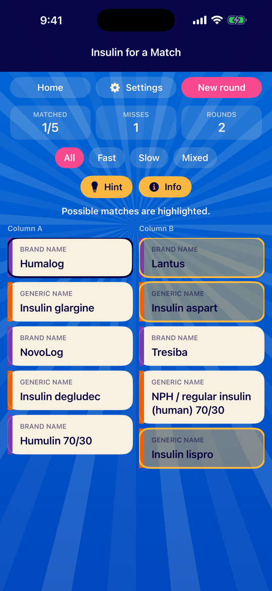 Hint highlighting possible matches after Humalog is selected